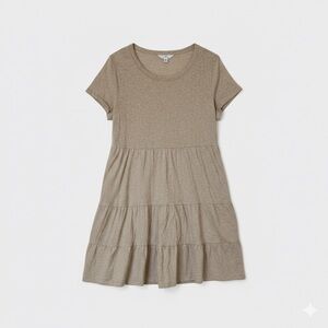 100% Cotton Casual Tan Tiered Dress with Pockets